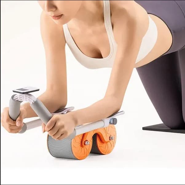 Automatic Rebound Ab Roller Wheel with Elbow Support, Timer, and Dual-Wheel Design