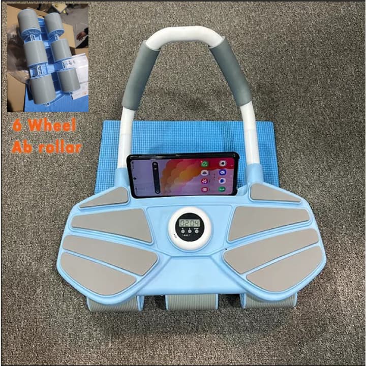 6 Wheel Automatic Rebound Ab Roller Wheel with Elbow Support, Timer, and Six-Wheel Design