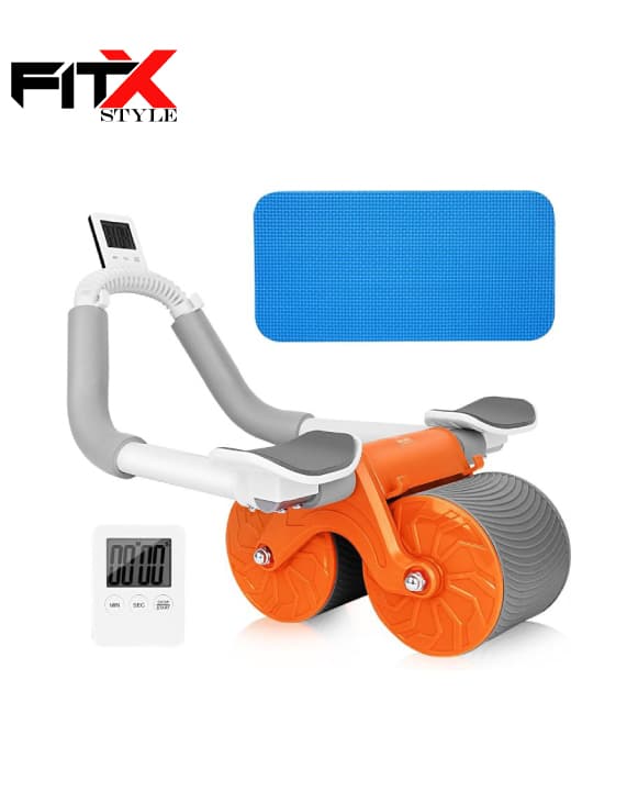 Automatic Rebound Ab Roller Wheel with Elbow Support, Timer, and Dual-Wheel Design