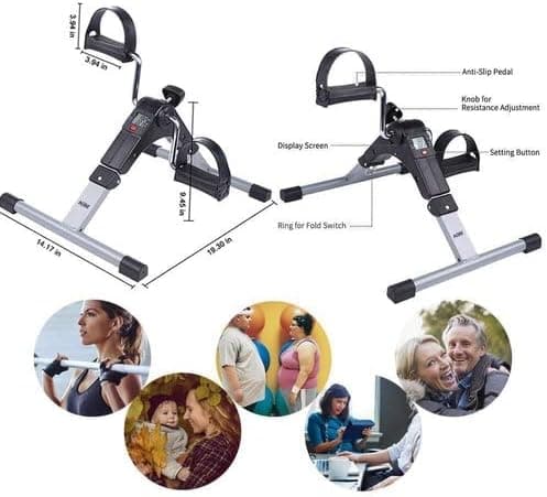 Pedal Exerciser Portable Mini Fitness Cycle Pedal Indoor Foot Paddle Exerciser with Adjustable Resistance Machine Bike for Arms, Legs, Physical Therapy with LCD Display Calorie Counter