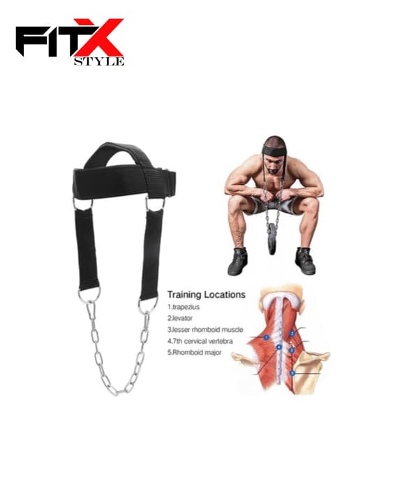 Fitness Neck Head Harness Neck Training Weight Lifting Strength Trainer with Adjustable Long Steel Chain 