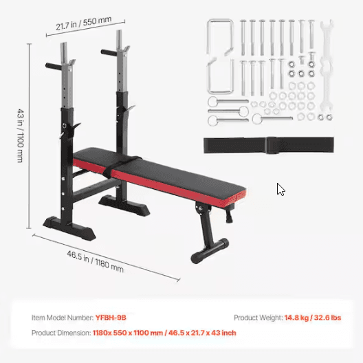 Weight Bench with Adjustable Barbell Height, Heavy Duty Lift Bench with Dip Station Workout Bench for Home Gym