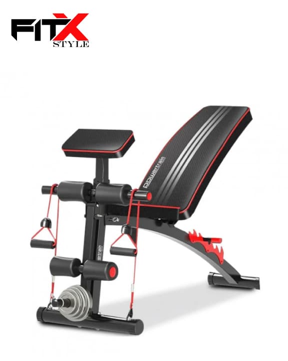 Adjustable FID Home Gym Bench | Flat, Incline, Decline Weight Bench with Preacher Curl Pad, Resistance Bands & Leg Extension Attachment